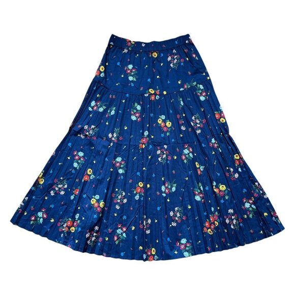 Kate Spade Sz S Skirt Blue French Navy Blue Floral Midi Cotton Pleated New NWT - Picture 2 of 4